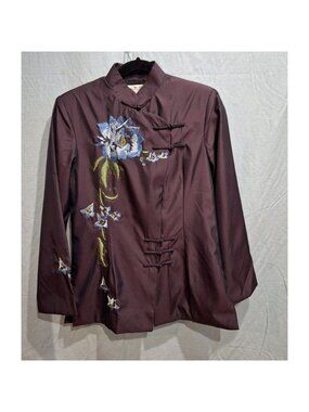 Myaman Oreiental Jacket Womans L Purple  Embroidered fully lined